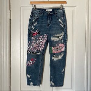 Y2K Miss Sixty Painted Barrel Distressed Denim | size 23